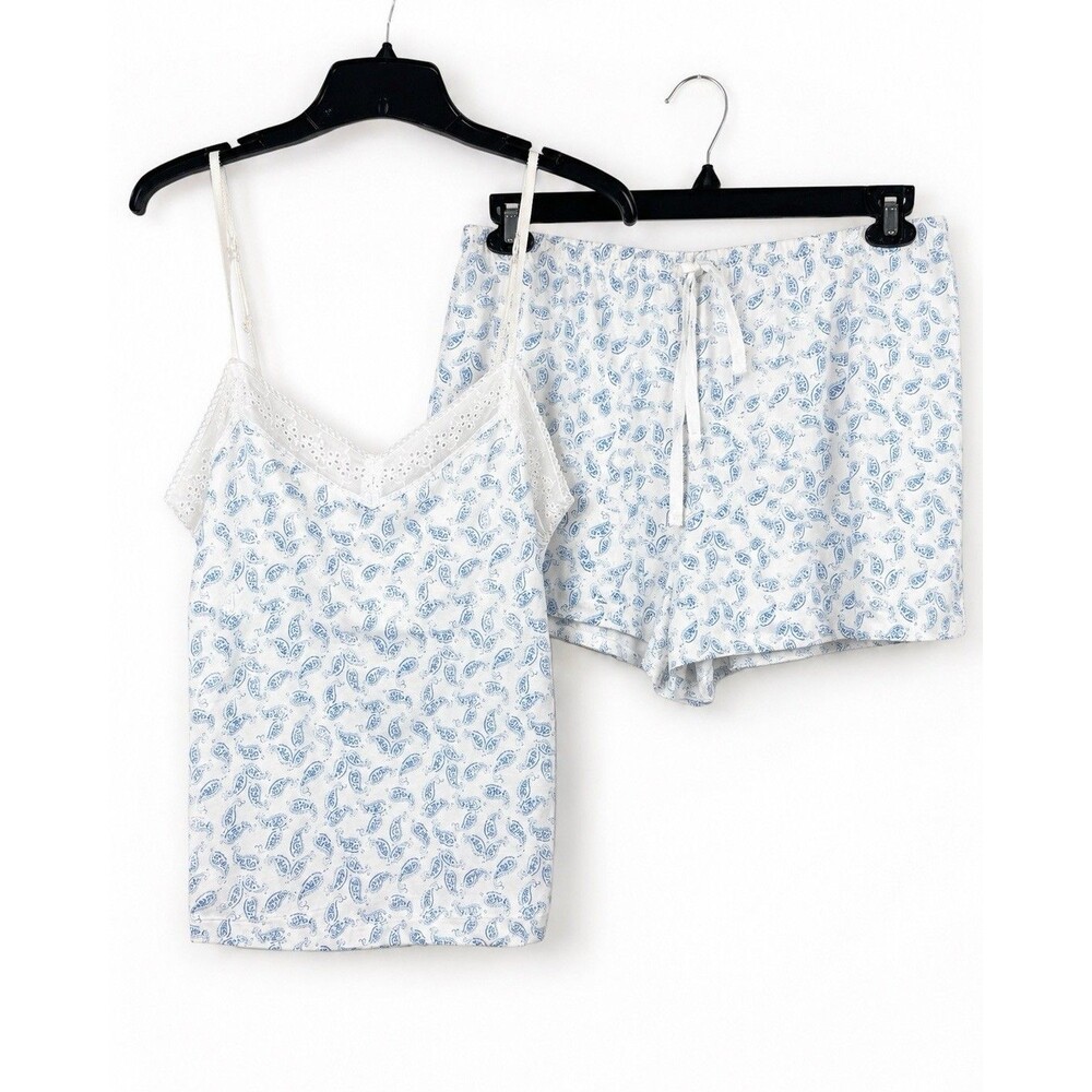 Lauren Ralph Lauren 2 Pc Pajama Set M Paisley Cami Shorts Cotton Blue Print NWT